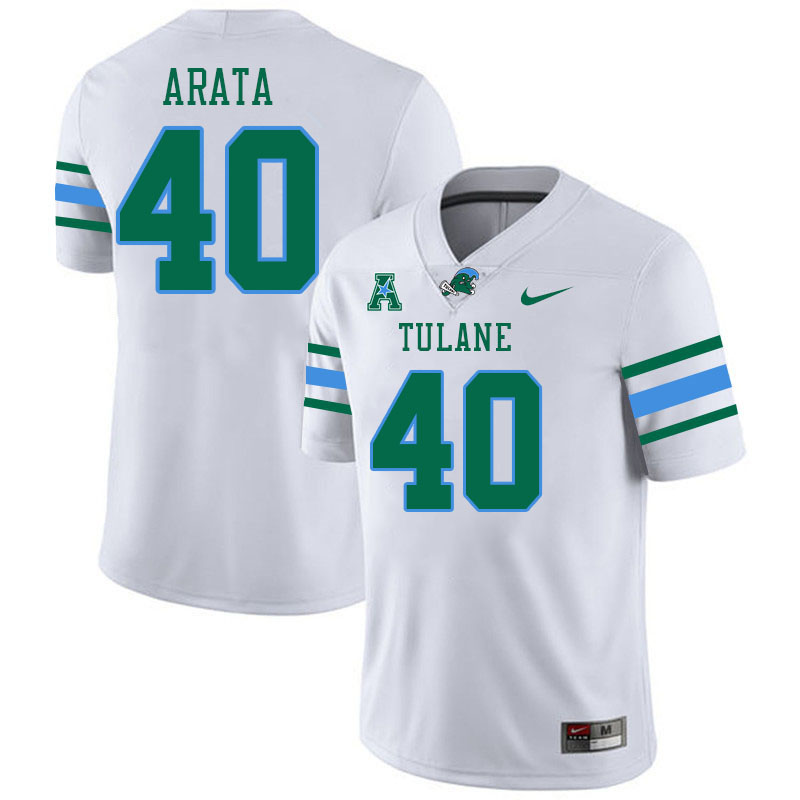 Tulane Green Wave #40 George Arata College Football Jerseys Stitched Sale-White